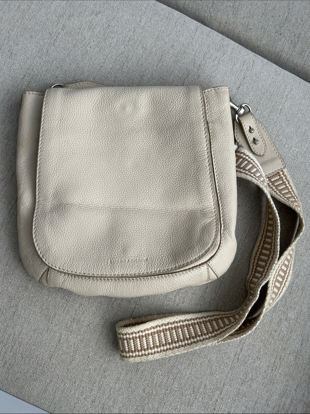 Lucky Brand Cream Leather Crossbody Bag with Patterned Strap